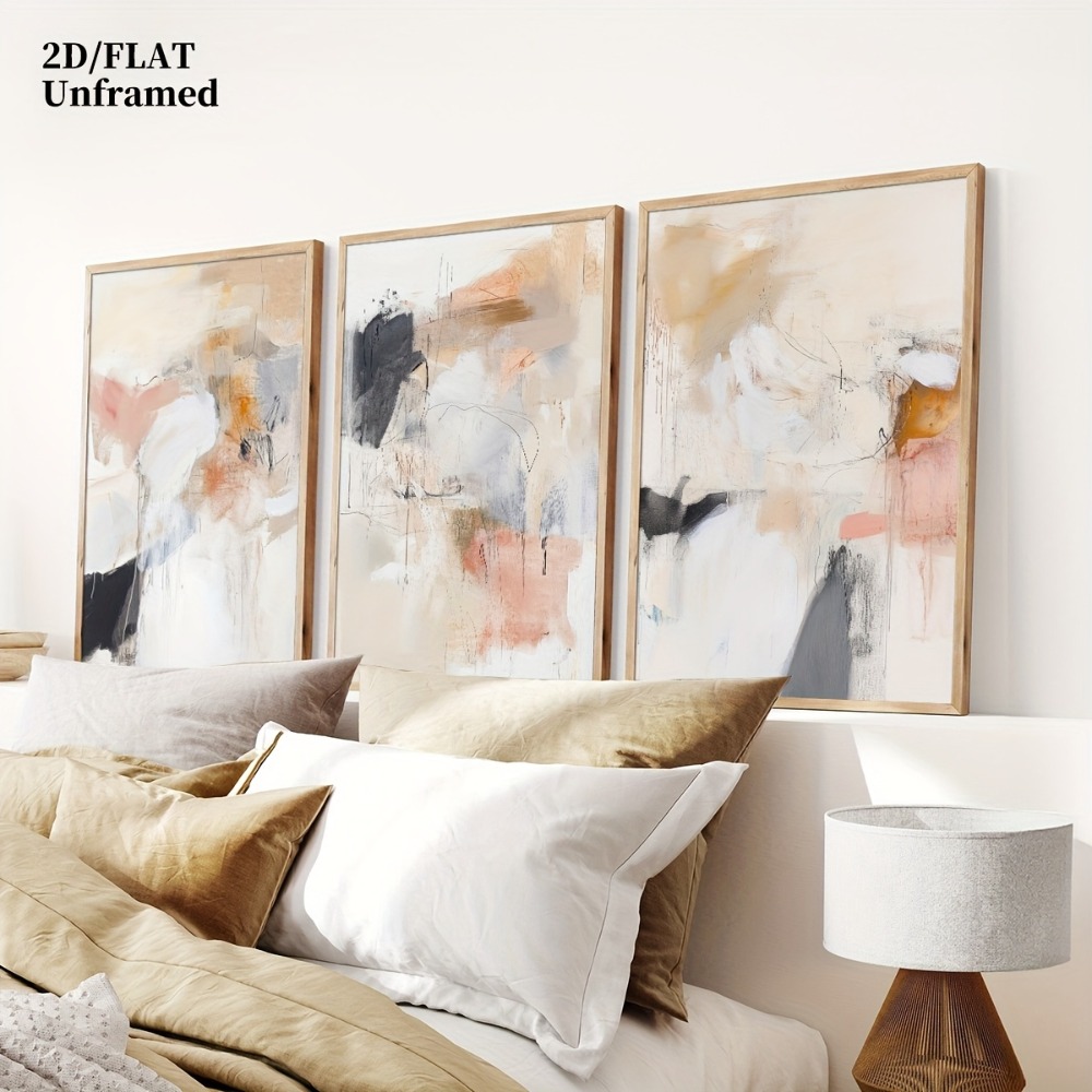3pcs Frameless,Neutral Beige B - Abstract Canvas Set ulasan dan harga