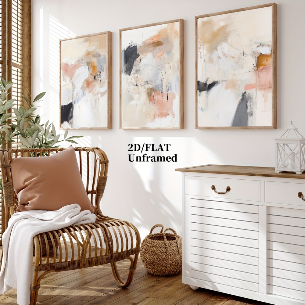 3pcs Frameless,Neutral Beige B - Abstract Canvas Set ulasan dan harga