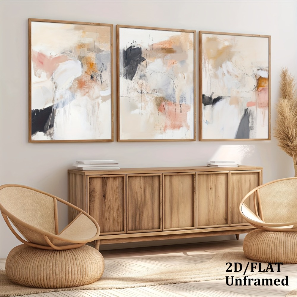 3pcs Frameless,Neutral Beige B - Abstract Canvas Set ulasan dan harga