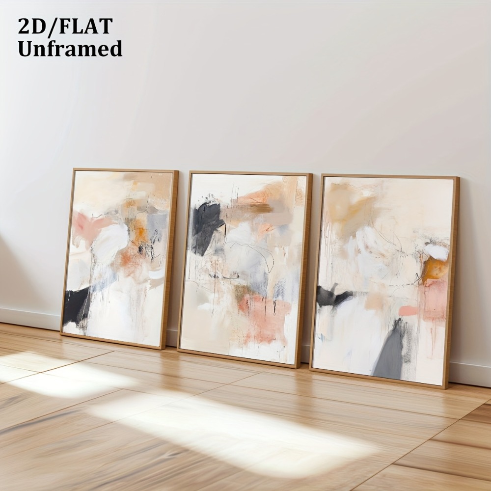 3pcs Frameless,Neutral Beige B - Abstract Canvas Set ulasan dan harga
