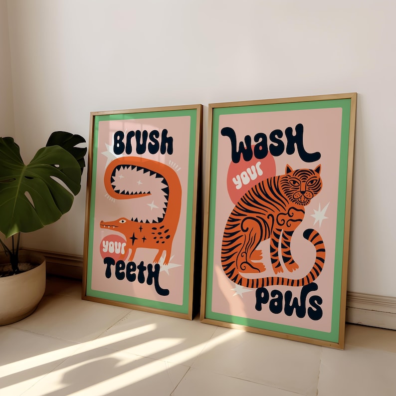2pcs/set Tiger Wash Your Paws  - Abstract Canvas Set ulasan dan harga